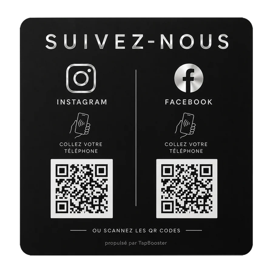 Plaque Réseaux TapBooster, vers le réseau social de votre choix