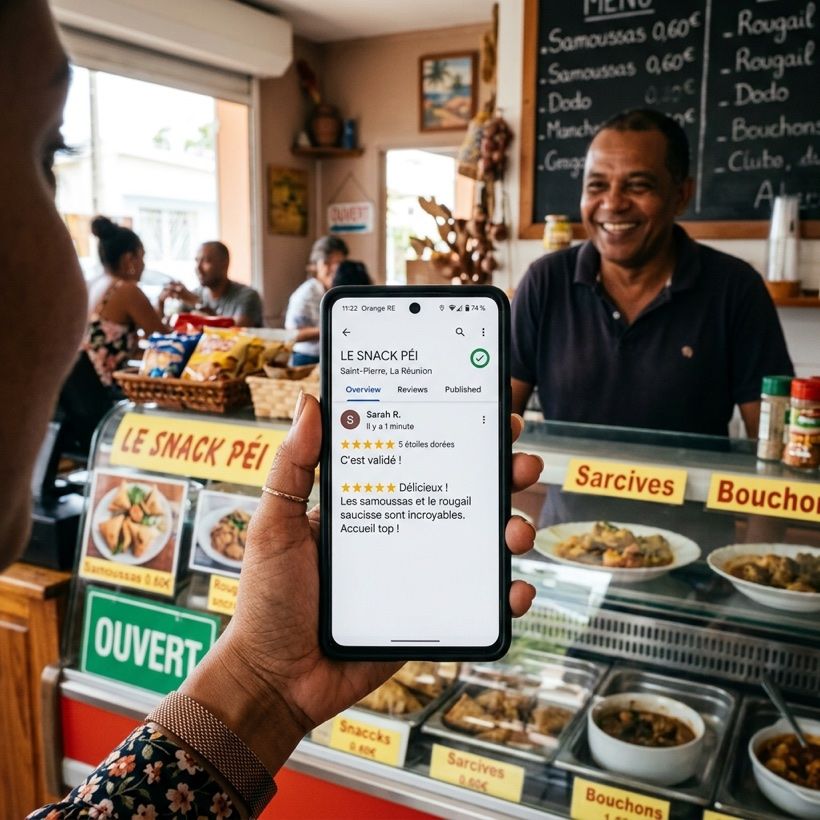 Un avis Google 5 étoiles vient d'être publié sur le téléphone du client