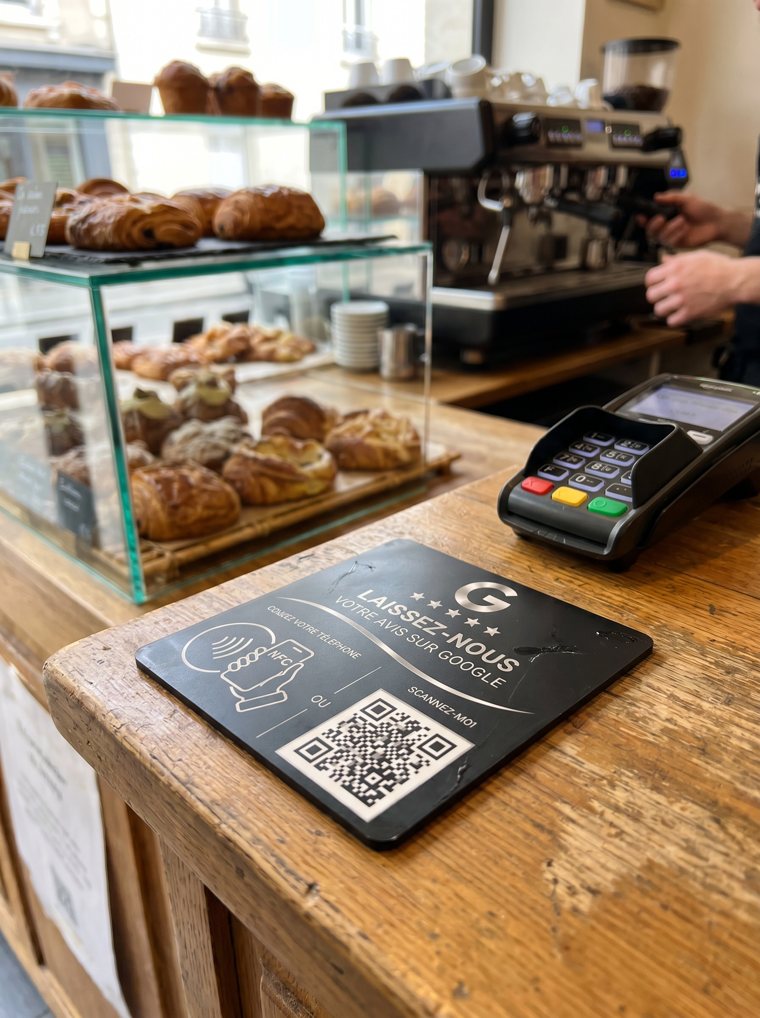 Plaque avis Google sur le comptoir