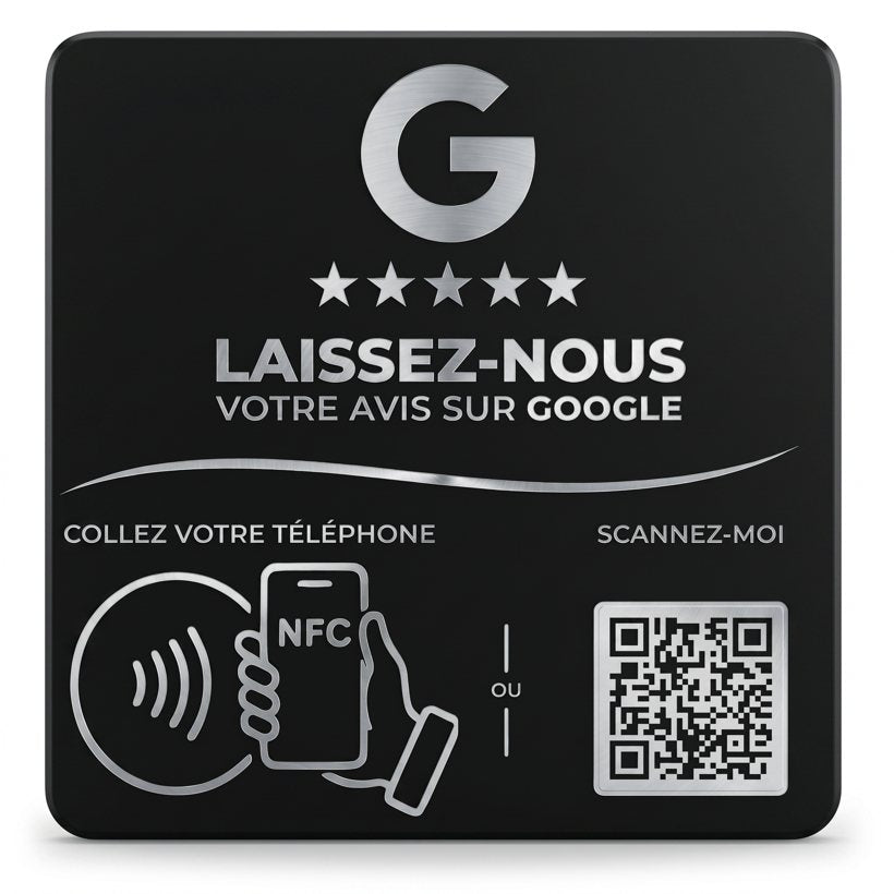Plaque Avis Google, noir mat + argent